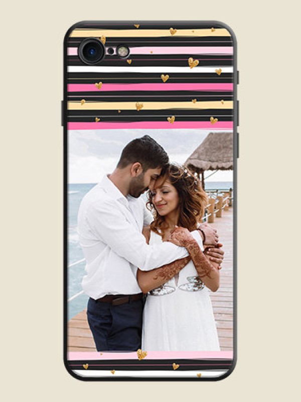 Custom Multicolor Lines and Golden Love Symbols Design - Photo on Space Black Soft Matte Mobile Cover - iPhone 7