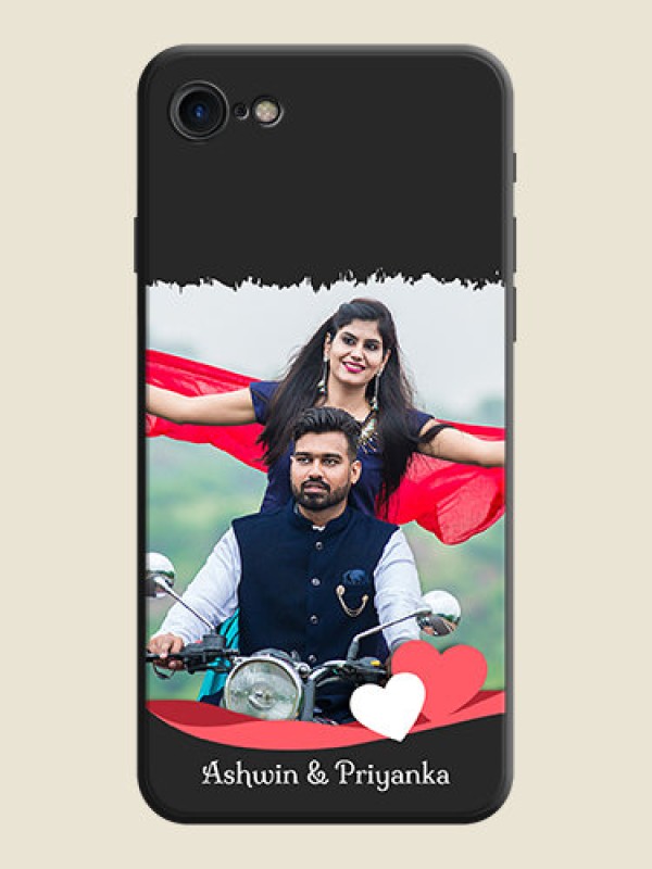 Custom Pink Color Love Shaped Ribbon Design with Text on Space Black Custom Soft Matte Phone Back Cover - iPhone 8