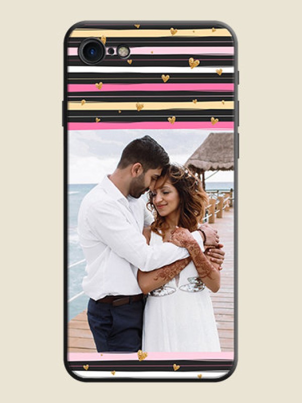 Custom Multicolor Lines and Golden Love Symbols Design - Photo on Space Black Soft Matte Mobile Cover - iPhone 8