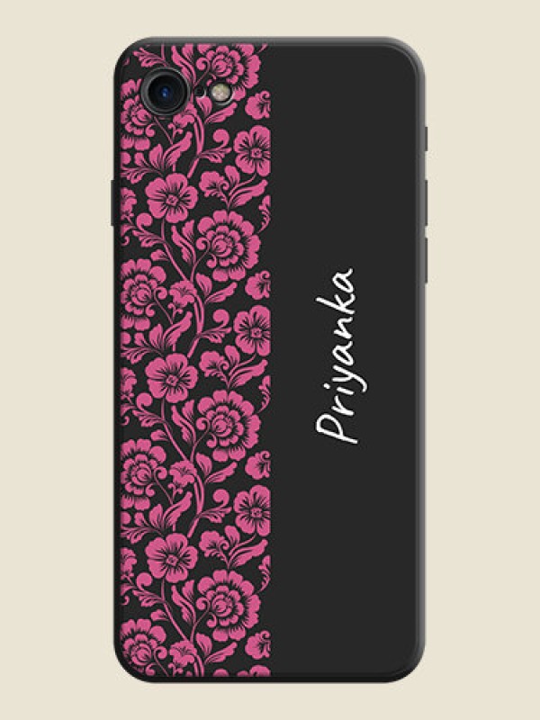 Custom Pink Floral Pattern Design With Custom Text On Space Black Personalized Soft Matte Phone Covers -Apple Iphone 8