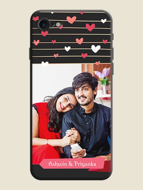 Custom Love Pattern with Name on Pink Ribbon  - Photo on Space Black Soft Matte Back Cover - iPhone SE 2020