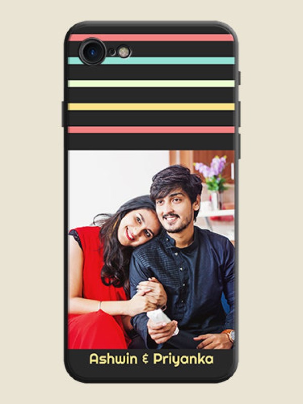 Custom Color Stripes with Photo and Text - Photo on Space Black Soft Matte Mobile Case - iPhone SE 2020