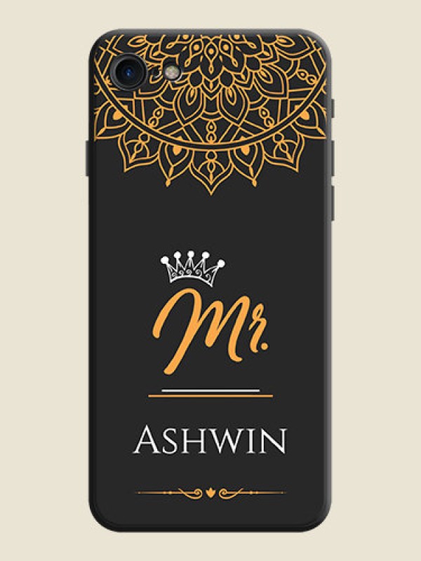 Custom Mr Name with Floral Design  on Personalised Space Black Soft Matte Cases - iPhone SE 2020