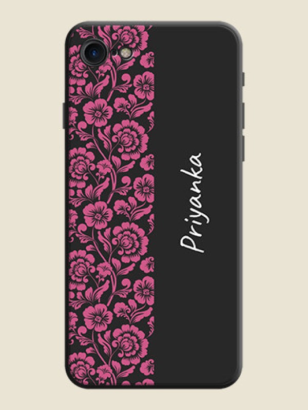 Custom Pink Floral Pattern Design With Custom Text On Space Black Personalized Soft Matte Phone Covers -Apple Iphone Se 2020
