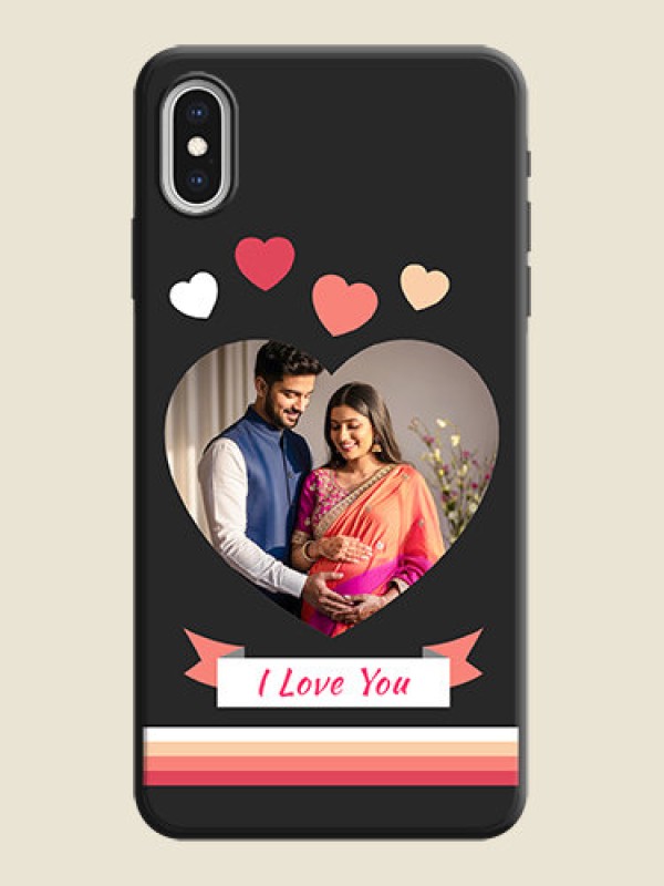 Custom Love Shaped Photo with Colorful Stripes on Personalised Space Black Soft Matte Cases - iPhone XS Max