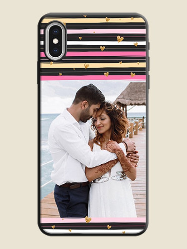 Custom Multicolor Lines and Golden Love Symbols Design - Photo on Space Black Soft Matte Mobile Cover - iPhone XS Max
