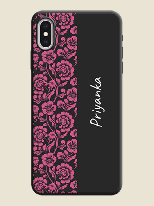 Custom Pink Floral Pattern Design With Custom Text On Space Black Personalized Soft Matte Phone Covers -Apple Iphone Xs Max