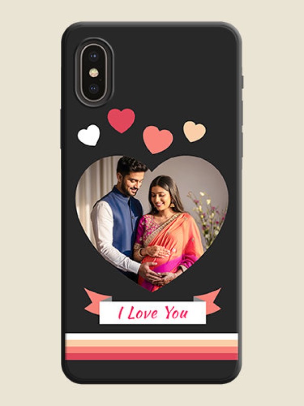 Custom Love Shaped Photo with Colorful Stripes on Personalised Space Black Soft Matte Cases - iPhone XS