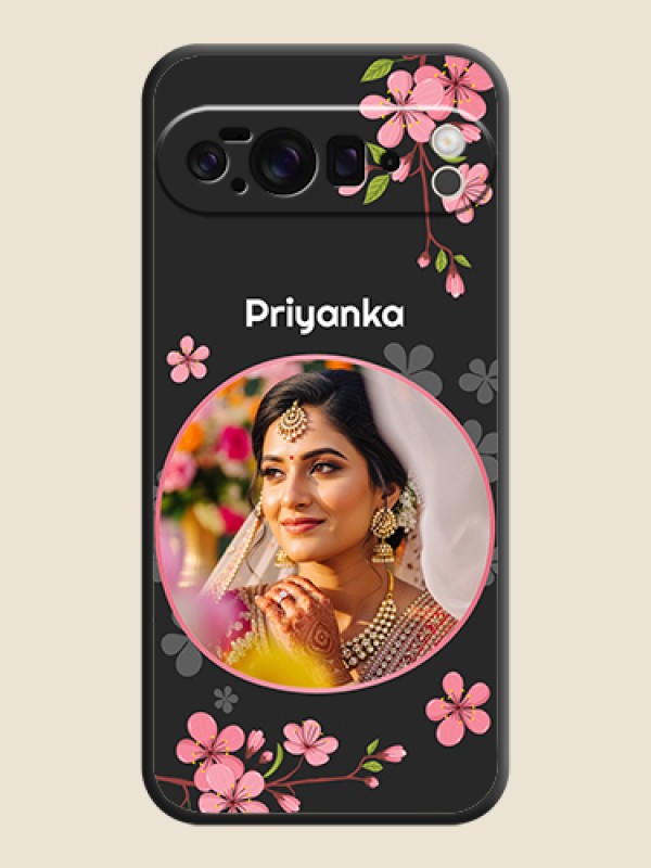 Custom Round Image with Pink Color Floral Design on Photo On Space Black Custom Soft Matte Mobile Back Cover - Google Pixel 10 Pro XL 5G