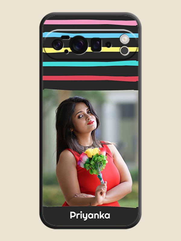 Custom Multicolor Lines with Image On Space Black Custom Soft Matte Mobile Back Cover - Google Pixel 10 Pro XL 5G