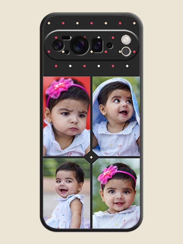Custom Multicolor Dotted Pattern with 4 Image Holder On Space Black Custom Soft Matte Mobile Back Cover - Google Pixel 10 Pro XL 5G