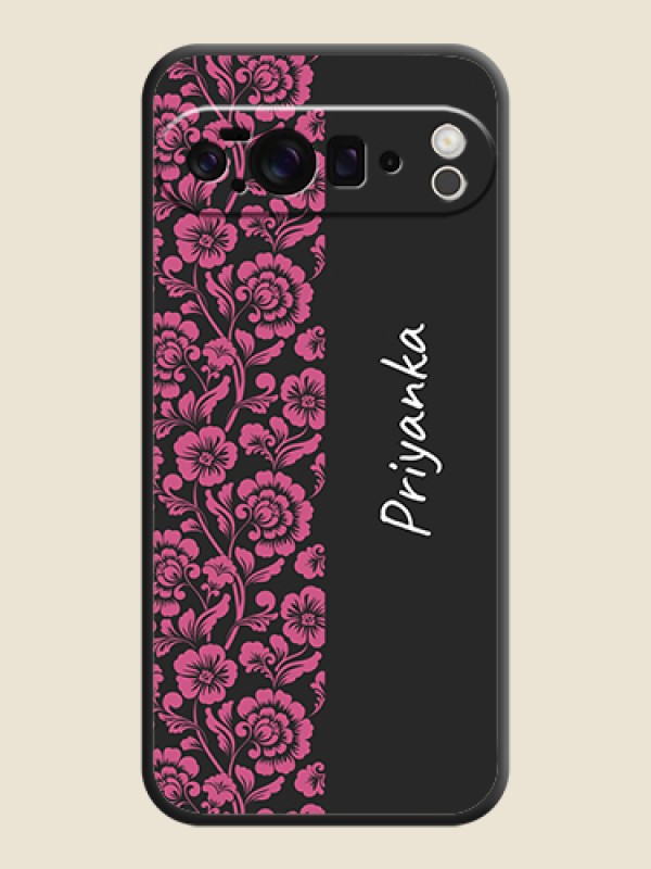 Custom Pink Floral Pattern Design With Custom Text On Space Black Custom Soft Matte Mobile Back Cover - Google Pixel 10 Pro XL 5G