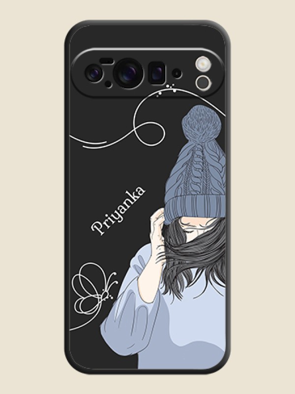 Custom Girl With Blue Winter Outfiit Custom Text Design On Space Black Custom Soft Matte Mobile Back Cover - Google Pixel 10 Pro XL 5G