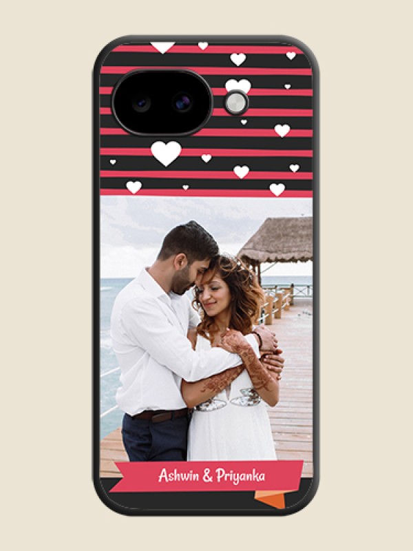 Custom White Color Love Symbols with Pink Lines Pattern On Space Black Custom Soft Matte Mobile Back Cover - Google Pixel 10A 5G