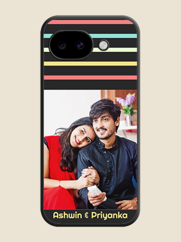 Custom Color Stripes with Photo and Text on Photo On Space Black Custom Soft Matte Mobile Back Cover - Google Pixel 10A 5G