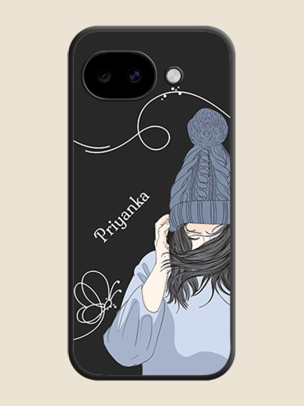 Custom Girl With Blue Winter Outfiit Custom Text Design On Space Black Custom Soft Matte Mobile Back Cover - Google Pixel 10A 5G