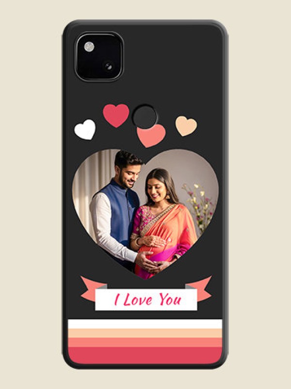 Custom Love Shaped Photo with Colorful Stripes on Personalised Space Black Soft Matte Cases - Google Pixel 4A