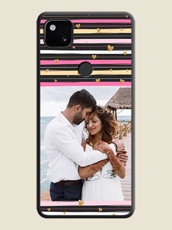 Custom Multicolor Lines and Golden Love Symbols Design on Photo on Space Black Soft Matte Mobile Cover - Google Pixel 4A