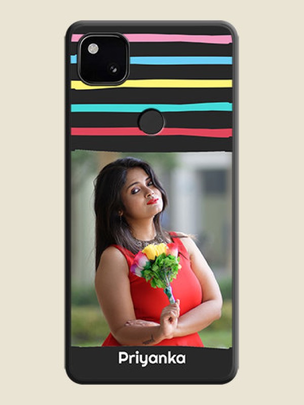 Custom Multicolor Lines with Image on Space Black Personalized Soft Matte Phone Covers - Google Pixel 4A