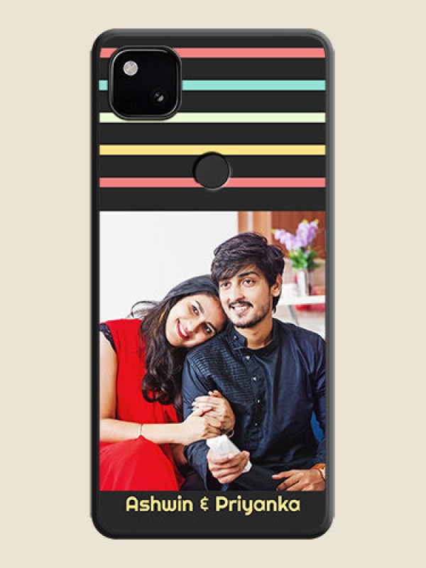 Custom Color Stripes with Photo and Text on Photo on Space Black Soft Matte Mobile Case - Google Pixel 4A