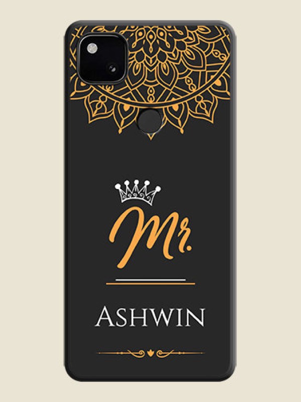 Custom Mr Name with Floral Design  on Personalised Space Black Soft Matte Cases - Google Pixel 4A