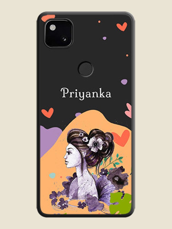Custom Namecase For Her With Fancy Lady Image On Space Black Personalized Soft Matte Phone Covers -Google Pixel 4A