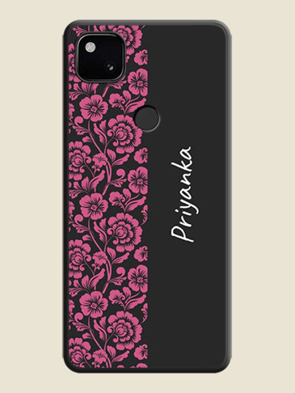 Custom Pink Floral Pattern Design With Custom Text On Space Black Personalized Soft Matte Phone Covers -Google Pixel 4A