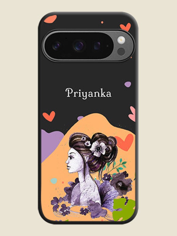 Custom Namecase For Her With Fancy Lady Image On Space Black Custom Soft Matte Mobile Back Cover - Google Pixel 9 Pro 5G