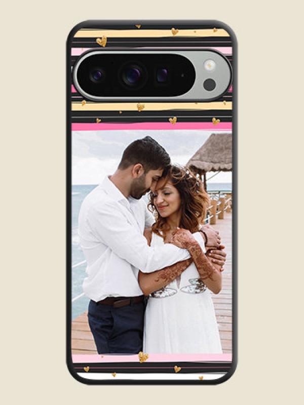 Custom Multicolor Lines and Golden Love Symbols Design on Photo On Space Black Custom Soft Matte Mobile Back Cover - Pixel 9 Pro Xl