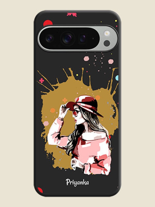 Custom Mordern Lady With Color Splash Background With Custom Text On Space Black Custom Soft Matte Mobile Back Cover - Pixel 9 Pro Xl