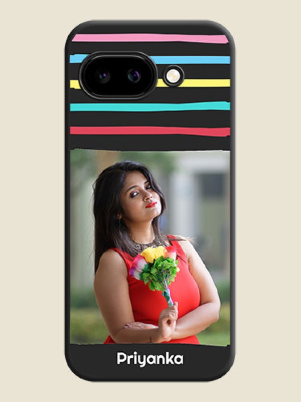 Custom Multicolor Lines with Image On Space Black Custom Soft Matte Mobile Back Cover - Google Pixel 9A 5G