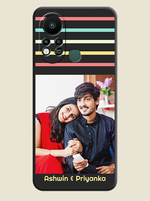 Custom Color Stripes with Photo and Text on Photo on Space Black Soft Matte Mobile Case - Infinix Hot 11s