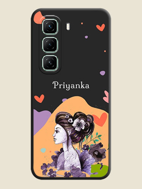 Custom Namecase For Her With Fancy Lady Image On Space Black Custom Soft Matte Mobile Back Cover - Infinix Hot 50 5G