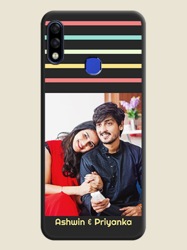 Custom Color Stripes with Photo and Text on Photo on Space Black Soft Matte Mobile Case - Infinix Hot 7 Pro