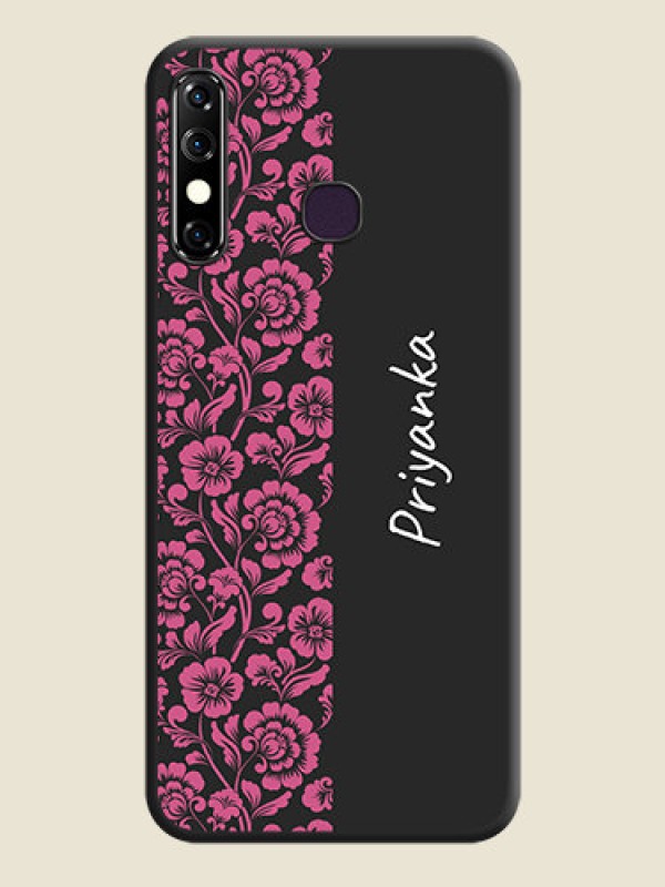 Custom Pink Floral Pattern Design With Custom Text On Space Black Personalized Soft Matte Phone Covers - Infinix Hot 8