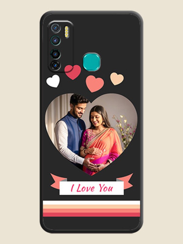 Custom Love Shaped Photo with Colorful Stripes on Personalised Space Black Soft Matte Cases - Infinix Hot 9 Pro