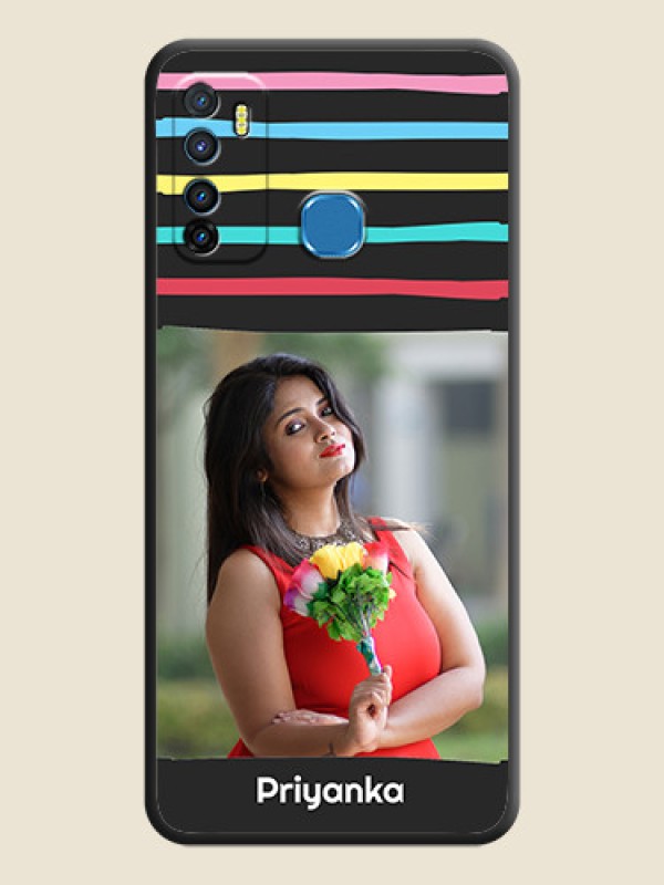 Custom Multicolor Lines with Image on Space Black Personalized Soft Matte Phone Covers - Infinix Hot 9