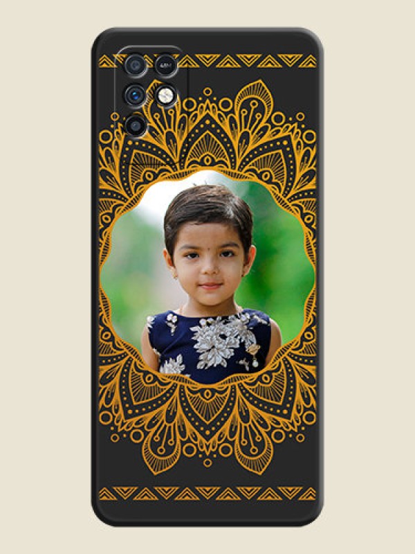 Custom Round Image with Floral Design on Photo on Space Black Soft Matte Mobile Cover - Infinix Note 10