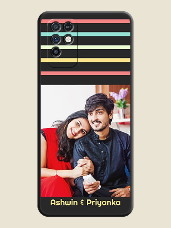 Custom Color Stripes with Photo and Text on Photo on Space Black Soft Matte Mobile Case - Infinix Note 10