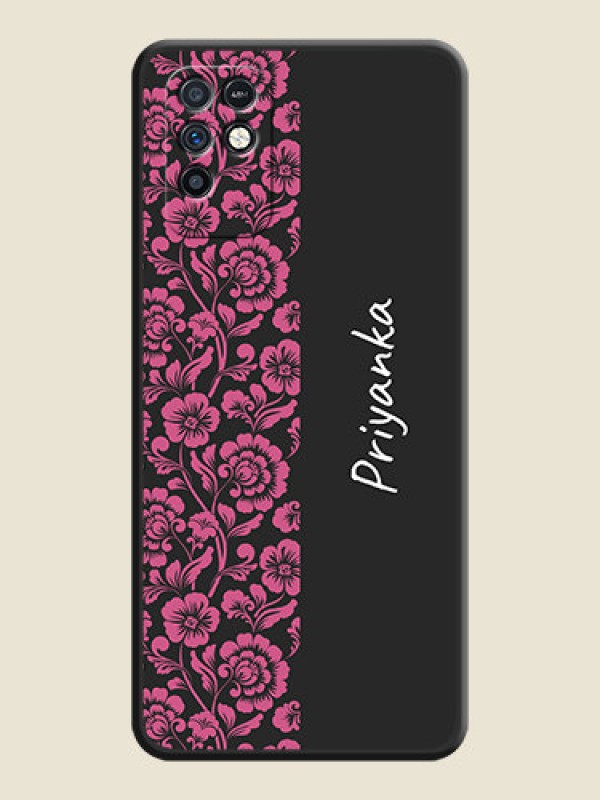 Custom Pink Floral Pattern Design With Custom Text On Space Black Personalized Soft Matte Phone Covers -Infinix Note 10