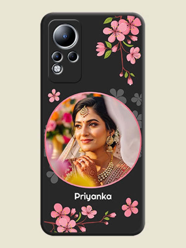 Custom Round Image with Pink Color Floral Design on Photo on Space Black Soft Matte Back Cover - Infinix Note 11