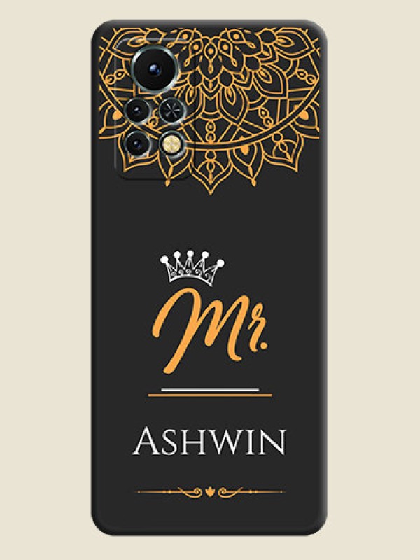 Custom Mr Name with Floral Design on Personalised Space Black Soft Matte Cases - Infinix Note 11s