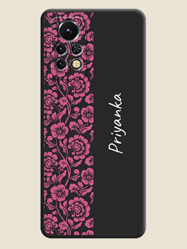 Custom Pink Floral Pattern Design With Custom Text On Space Black Personalized Soft Matte Phone Covers -Infinix Note 11S
