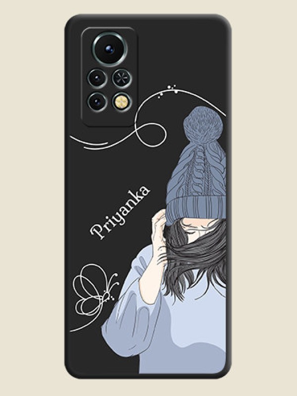 Custom Girl With Blue Winter Outfiit Custom Text Design On Space Black Personalized Soft Matte Phone Covers -Infinix Note 11S