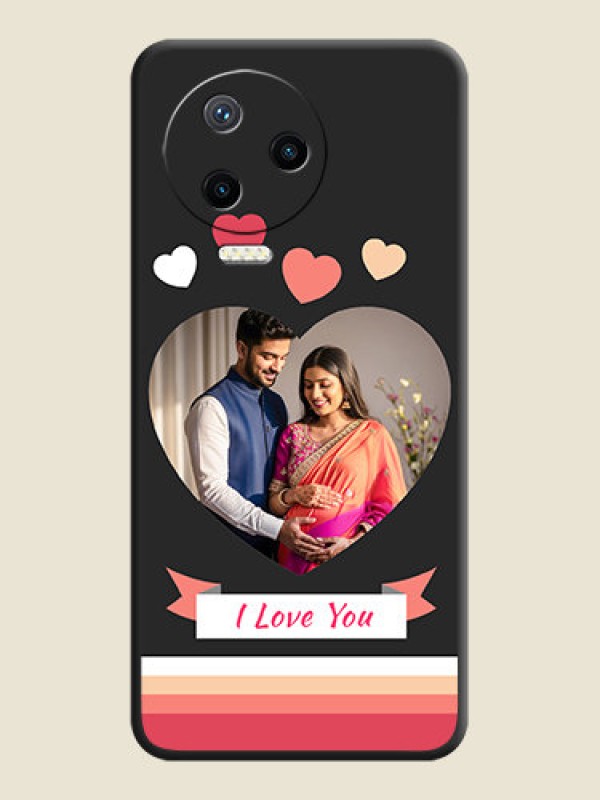 Custom Love Shaped Photo with Colorful Stripes on Personalised Space Black Soft Matte Cases - Infinix Note 12 Pro