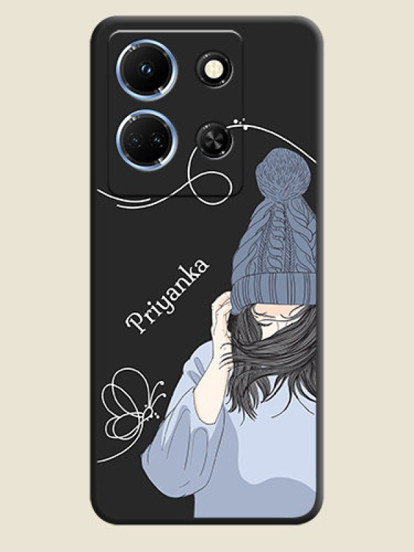 Custom Girl With Blue Winter Outfiit Custom Text Design On Space Black Personalized Soft Matte Phone Covers - Infinix Note 30 5G