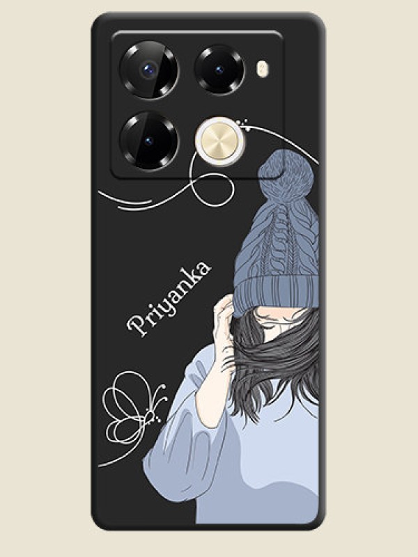 Custom Girl With Blue Winter Outfiit Custom Text Design On Space Black Custom Soft Matte Mobile Back Cover - Infinix Note 40 Pro Plus 5G