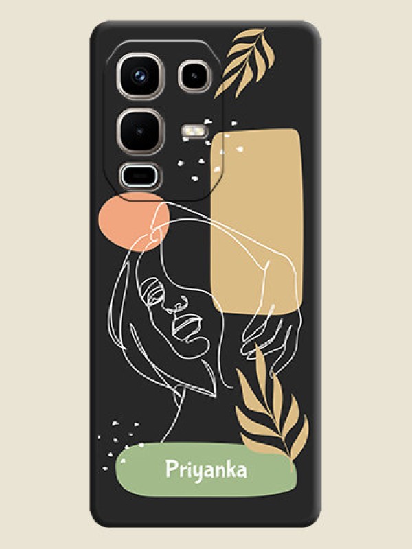 Custom Custom Text With Line Art Of Women & Leaves Design On Space Black Custom Soft Matte Mobile Back Cover - Infinix Note 50s 5G