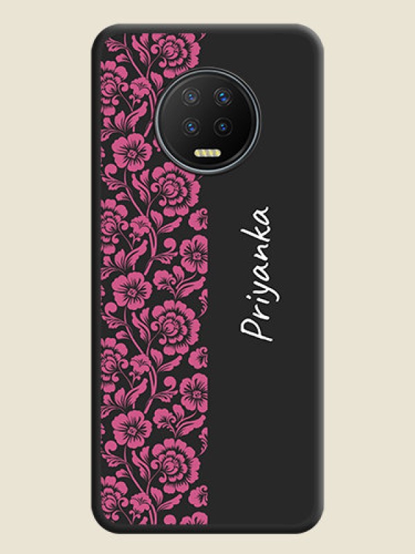 Custom Pink Floral Pattern Design With Custom Text On Space Black Personalized Soft Matte Phone Covers -Infinix Note 7