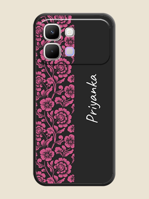 Custom Pink Floral Pattern Design With Custom Text On Space Black Custom Soft Matte Mobile Back Cover - Infinix Note Edge 5G
